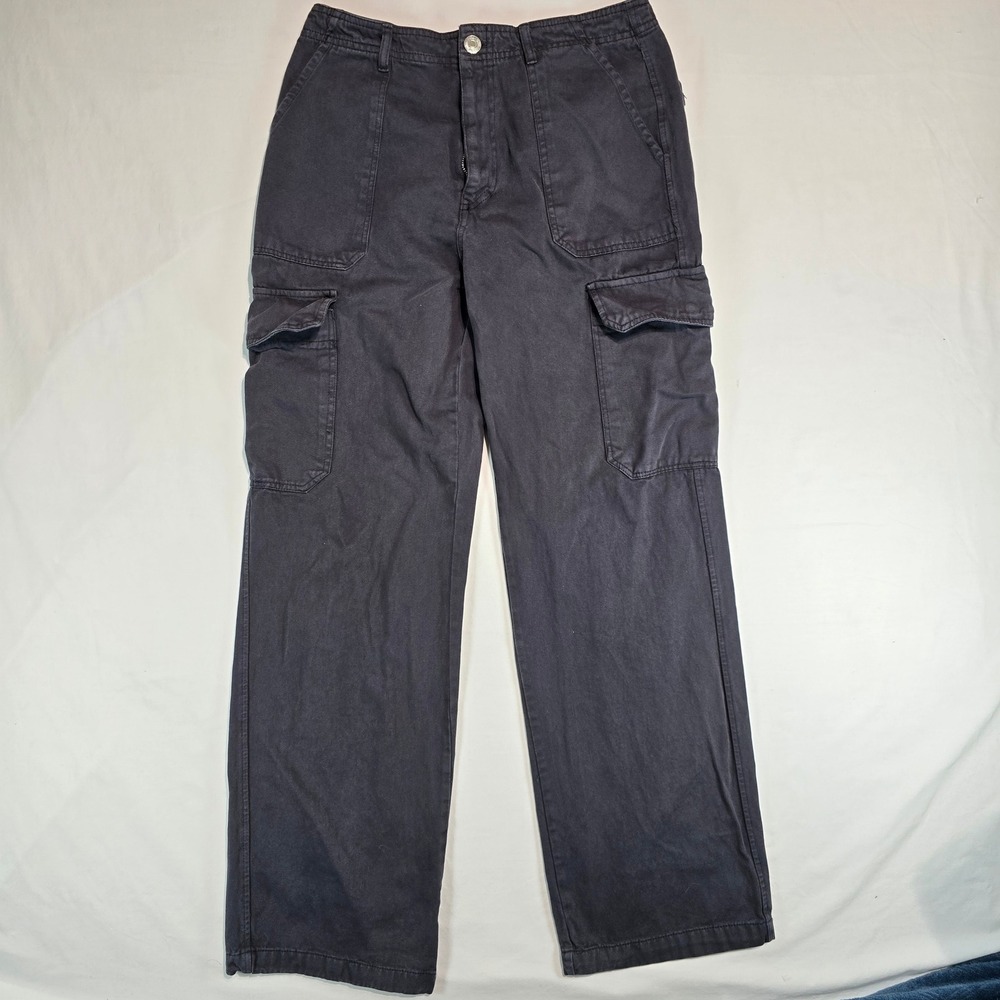 Zara Womens Grey Cotton High Rise Straight Leg Cargo Utility Pants Size 4 MEX 26